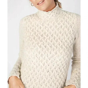 NWT Irelands L Eye Trellis Sweater Cream Chalkstone Cashmere Wool Knit Mock Neck